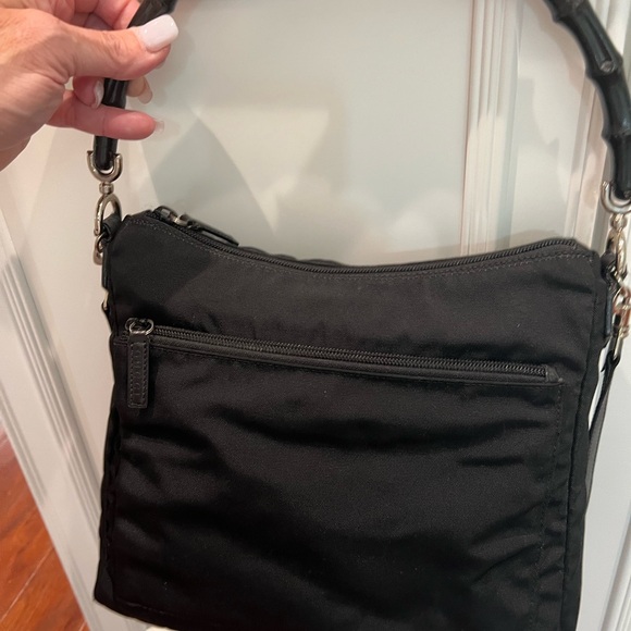 Black Gucci canvas bamboo top handle with removable leather strap. - Picture 7 of 14